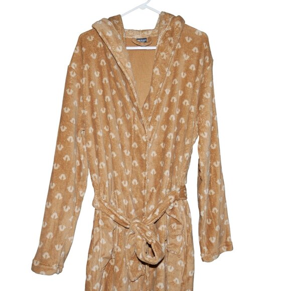 True Religion Men's Plush Robe Pockets Caramel Monogram Christmas Gift Him NWT - Picture 3 of 10